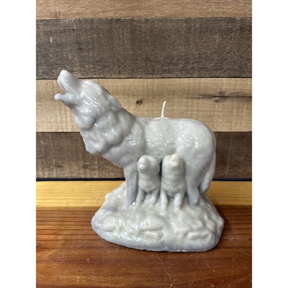 Wolf Family Howling Wax Shaped Candle 8” Tall - Picture 1 of 7